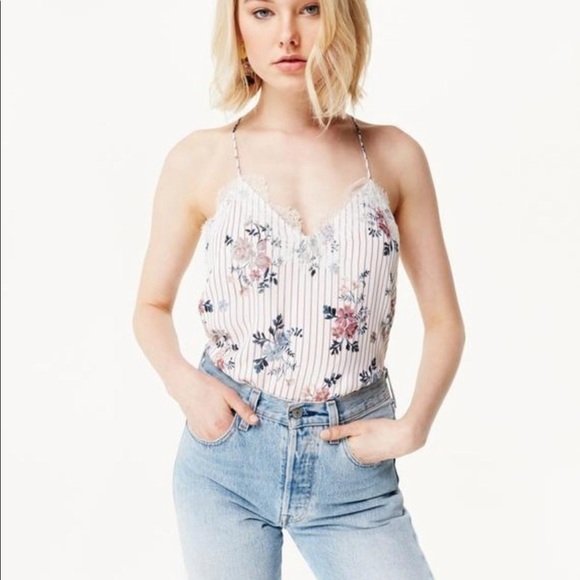 Cami NYC Racer Georgette Floral Stripe Silk Tank Top Blouse XS - Picture 6 of 9